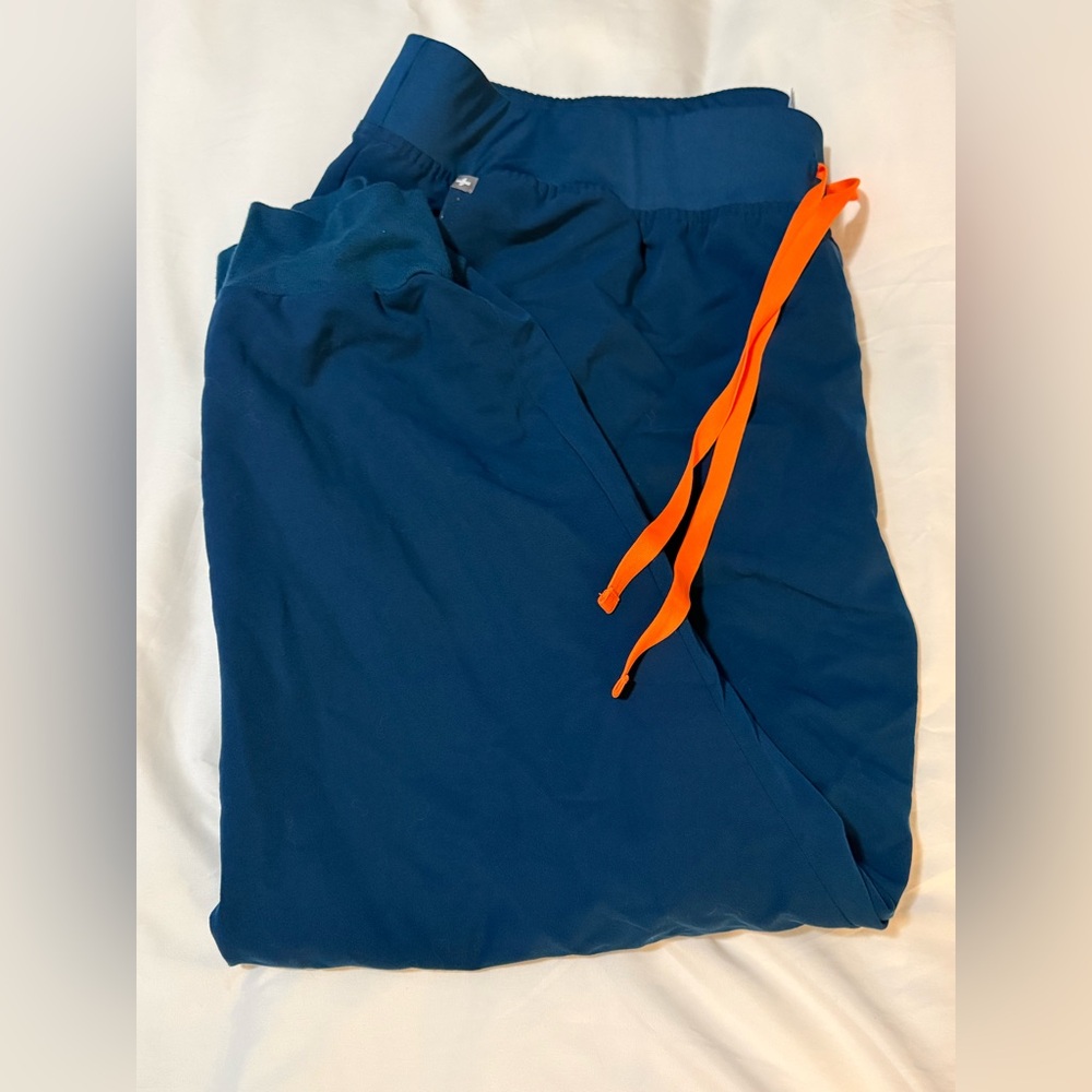 Figs Women's Deep Blue Track Pants with Orange Drawstring